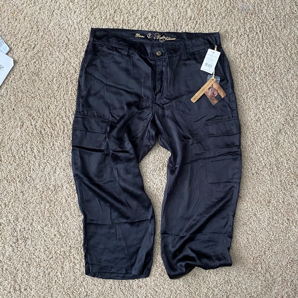 Cookie Johnson black silk cropped pants 31 12